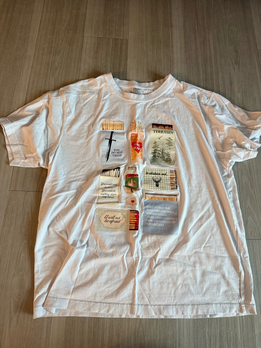 White Graphic Throne of Glass T-Shirt with Matchbox Print